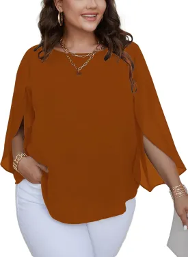 SCOMCHIC Plus Size Blouses for Women Summer Chiffon 3/4 Sleeve Tunic Tops Dressy Scoop Neck Casual Loose Flowy Shirts