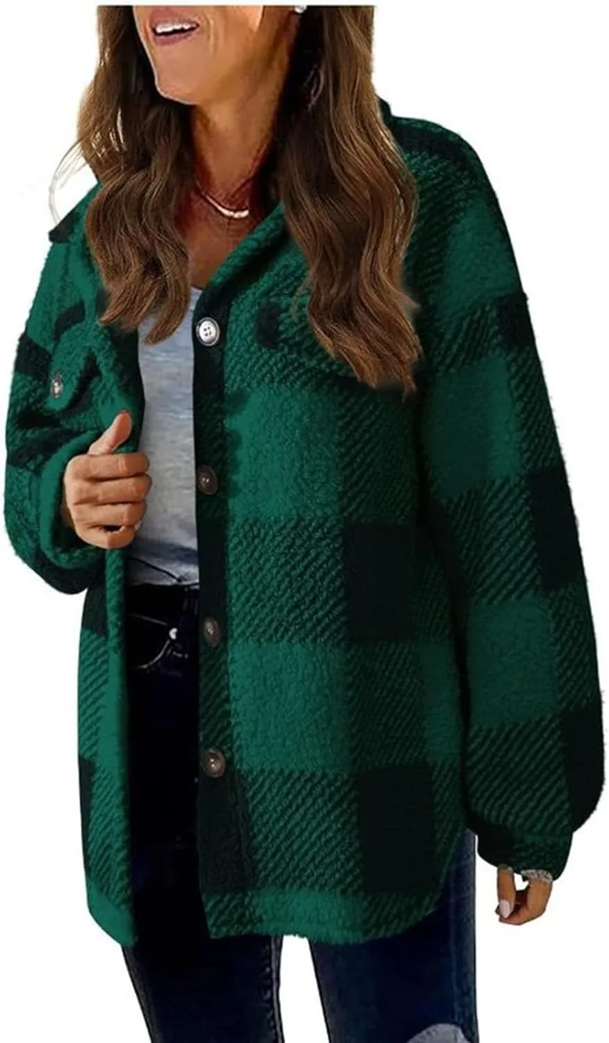 Shackets for Women 2024 Plus Size Fleece Lined Flannel Jacket,Plaid Button Down Shirt Fashion Fall Winter Outfits