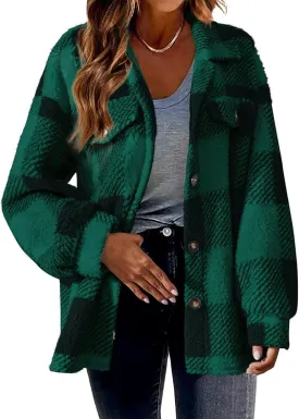 Shackets for Women 2024 Plus Size Fleece Lined Flannel Jacket,Plaid Button Down Shirt Fashion Fall Winter Outfits
