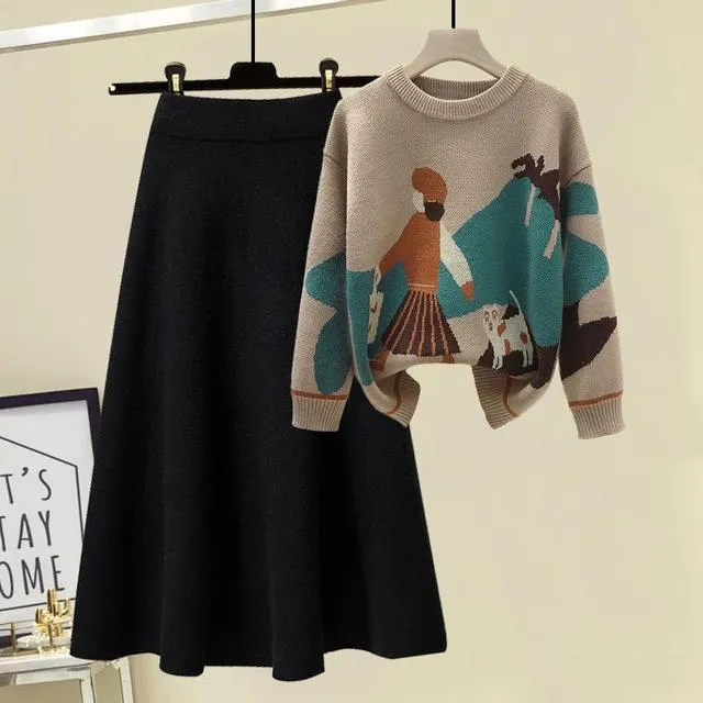 Solid Color Pleated Knitted Skirt Vintage Elastic High Waist A-line Skirts Elegant Women Clothing Long Skirts B-33463