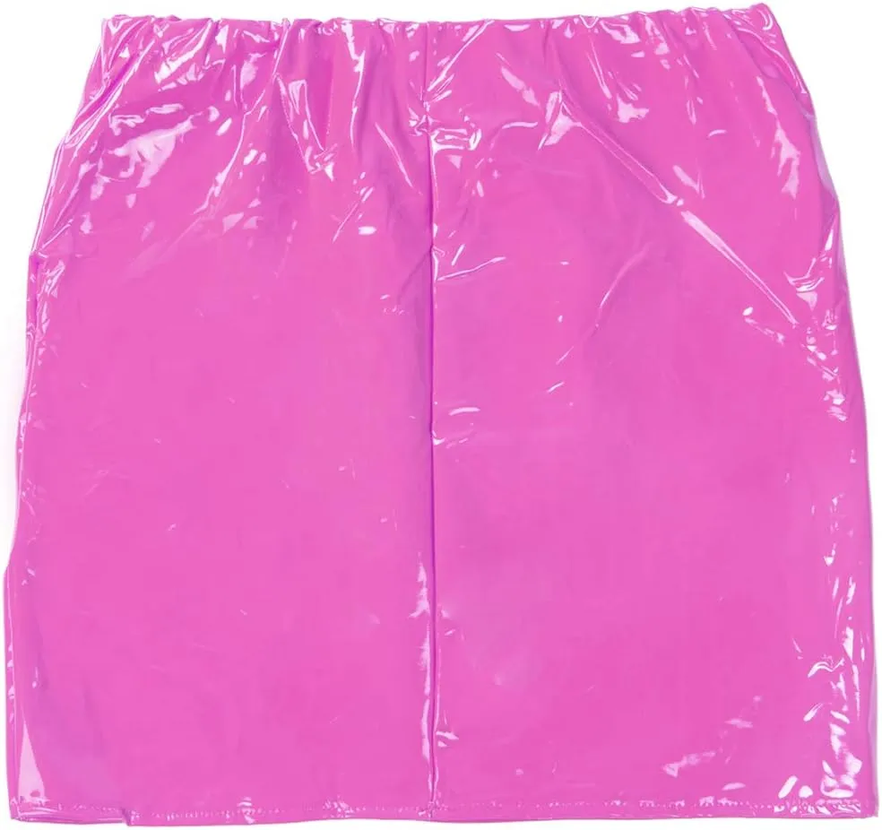 Springcmy Women Neon Leather Bodycon Mini Skirt Skirts Sexy Shiny Liquid Metallic Wet Look Latex Skirt