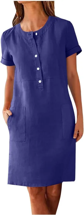 Summer Dresses for Women 2025 Button Front Short Sleeve Tshirt Dress Business Casual Sundresses with Pockets