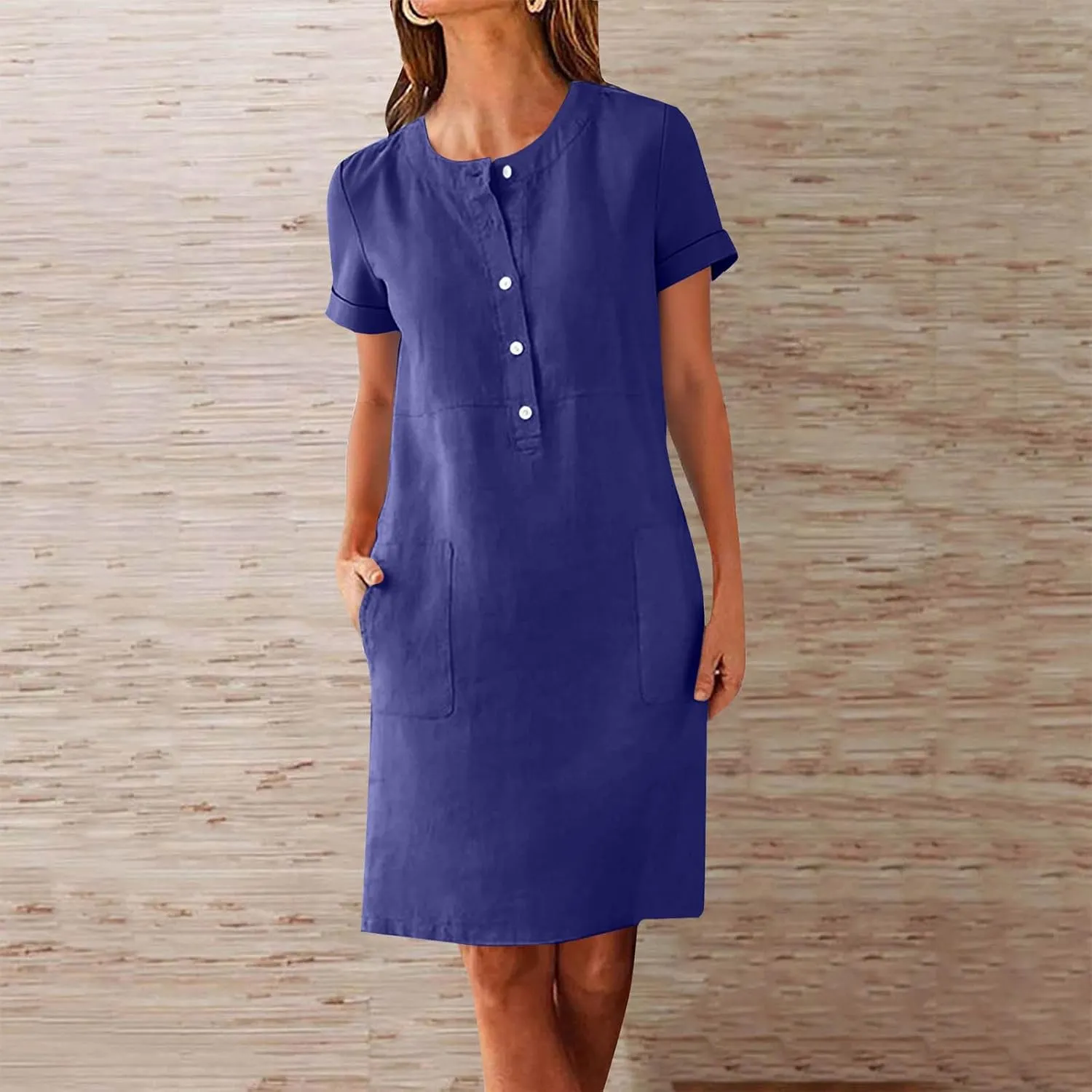 Summer Dresses for Women 2025 Button Front Short Sleeve Tshirt Dress Business Casual Sundresses with Pockets