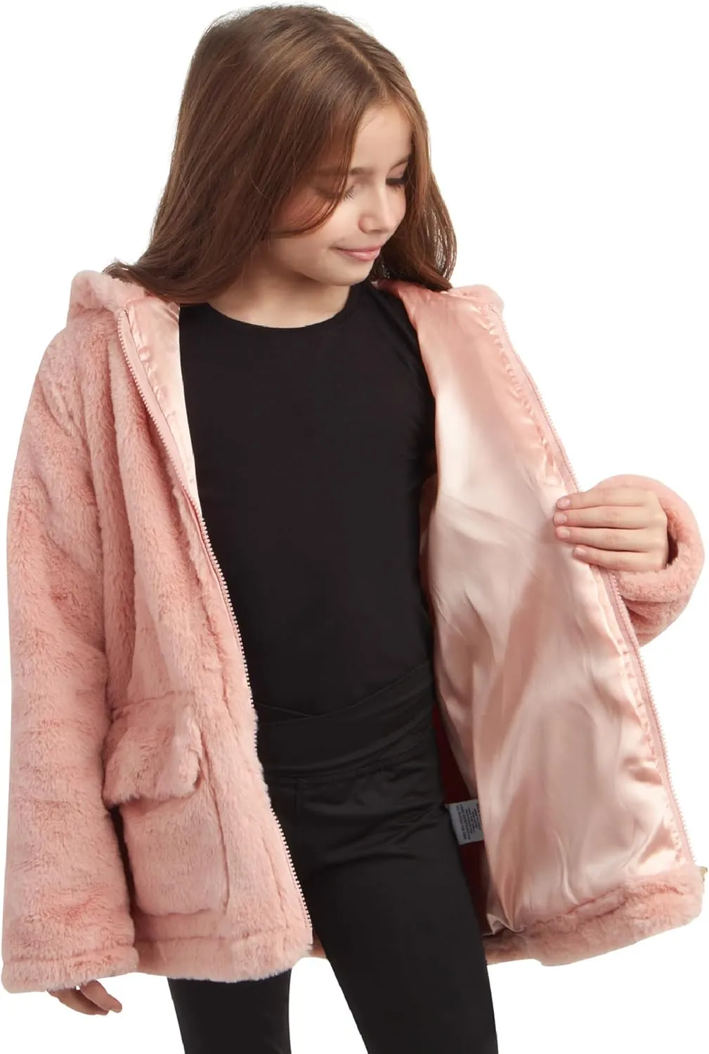 URBAN REPUBLIC Girls' Jacket - Faux Fur Plush Teddy Coat with Hood