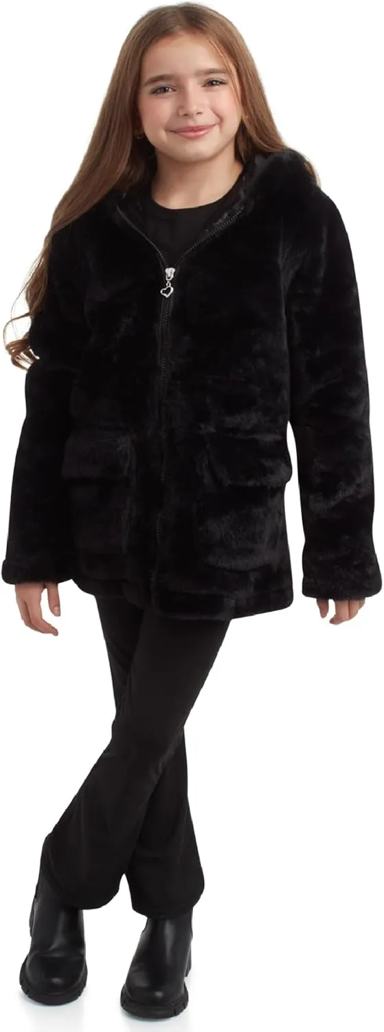 URBAN REPUBLIC Girls' Jacket - Faux Fur Plush Teddy Coat with Hood