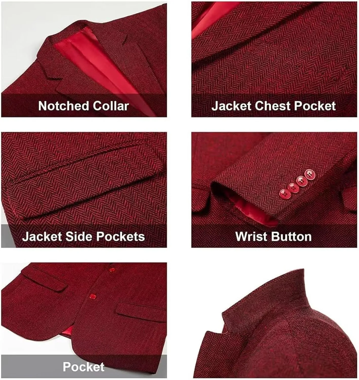 Vintage Mens Tweed Blazer Retro Wool Blend Suit Jackets Herringbone Two Button Sport Coat Prom Business Casual Wedding