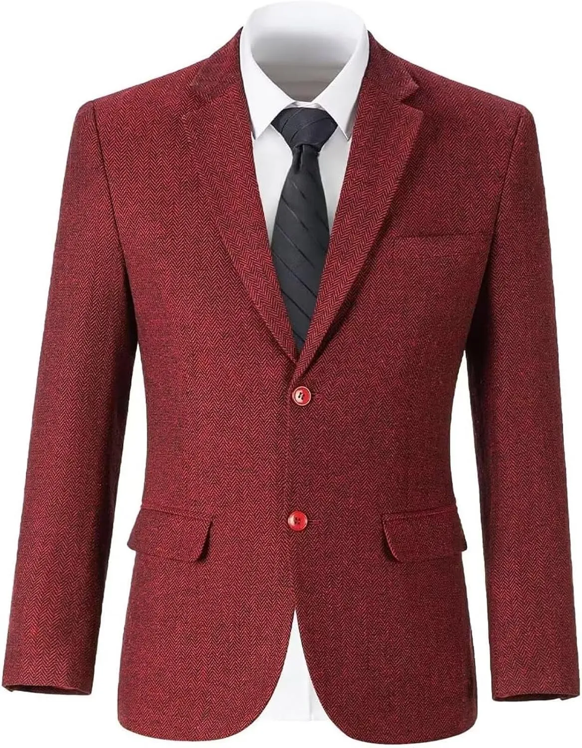 Vintage Mens Tweed Blazer Retro Wool Blend Suit Jackets Herringbone Two Button Sport Coat Prom Business Casual Wedding