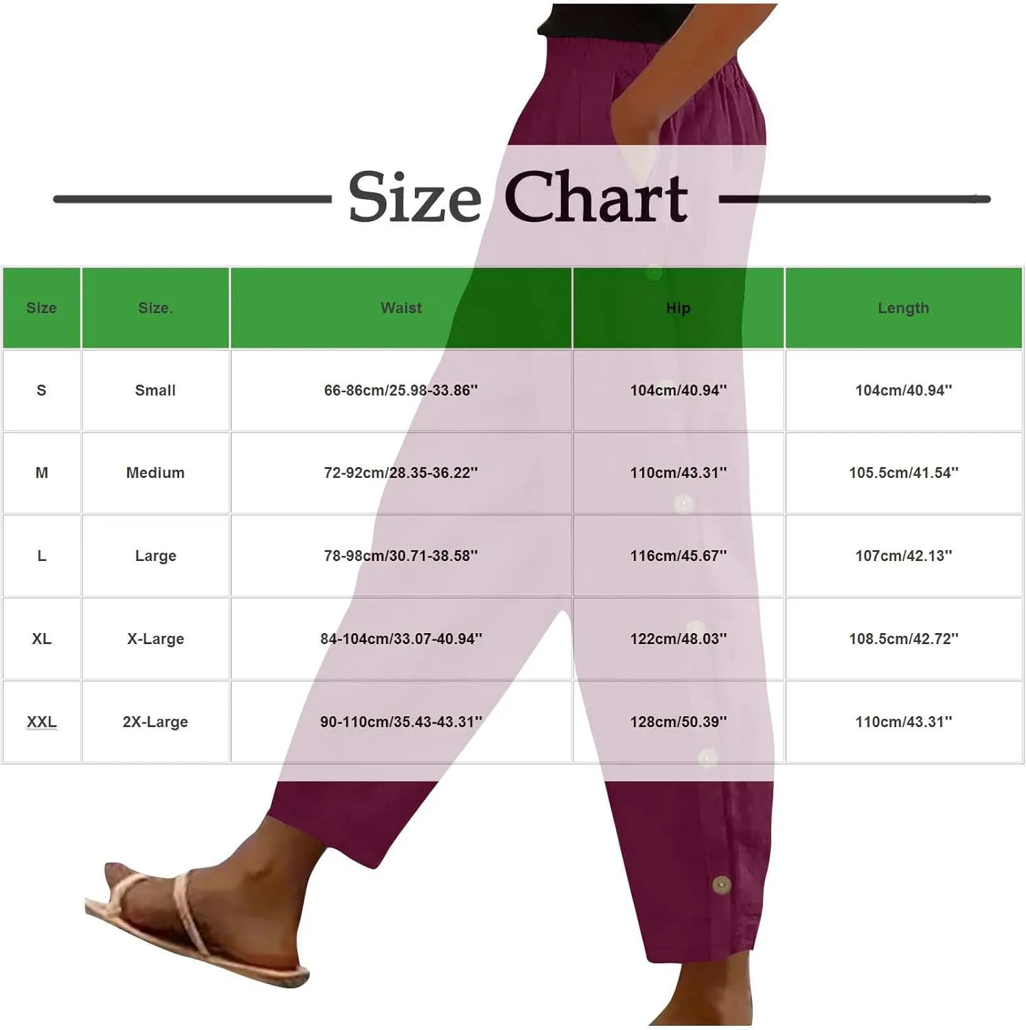 Women Summer Linen Pants Lightweight Elastic Waist Pants Vacation Beach Trouser Side Button Closure Joggers