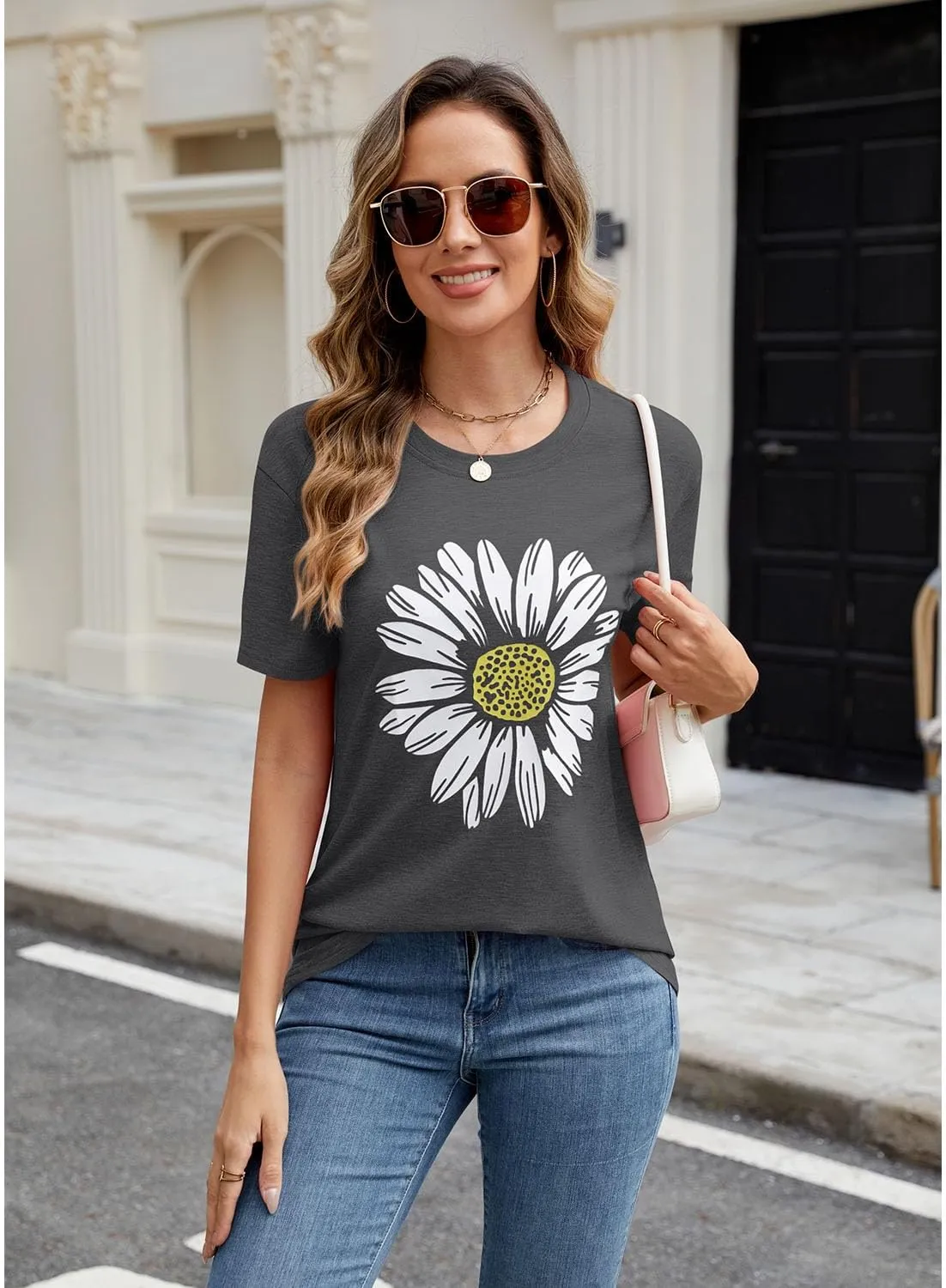 Women Trendy Tops Sunflower Graphic Loose Summer Tees T-Shirts Blouse