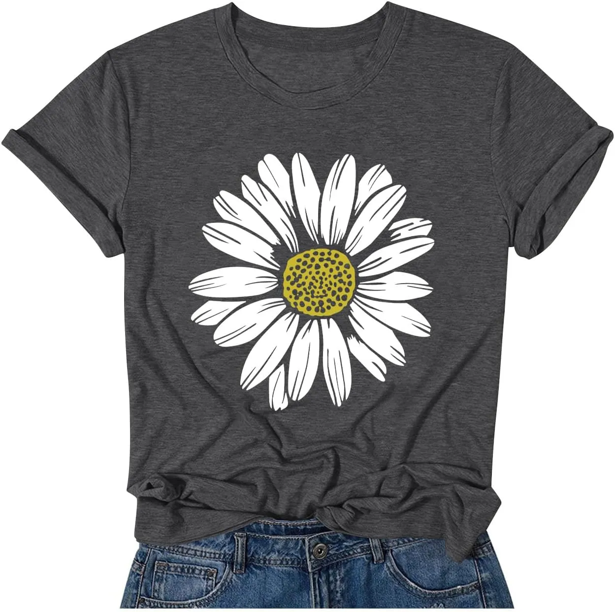 Women Trendy Tops Sunflower Graphic Loose Summer Tees T-Shirts Blouse
