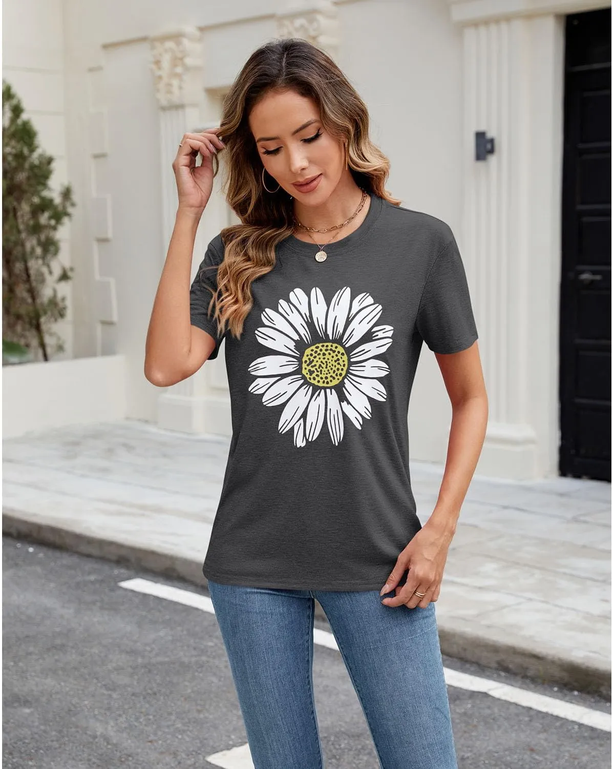 Women Trendy Tops Sunflower Graphic Loose Summer Tees T-Shirts Blouse