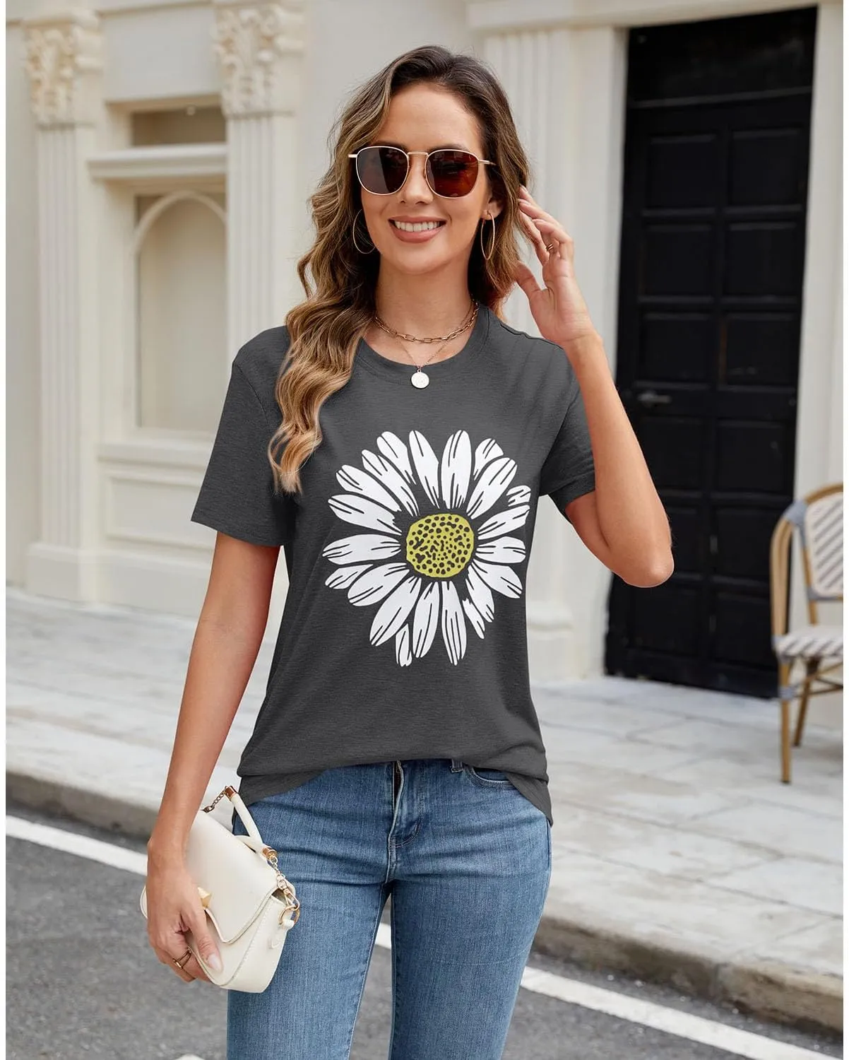 Women Trendy Tops Sunflower Graphic Loose Summer Tees T-Shirts Blouse