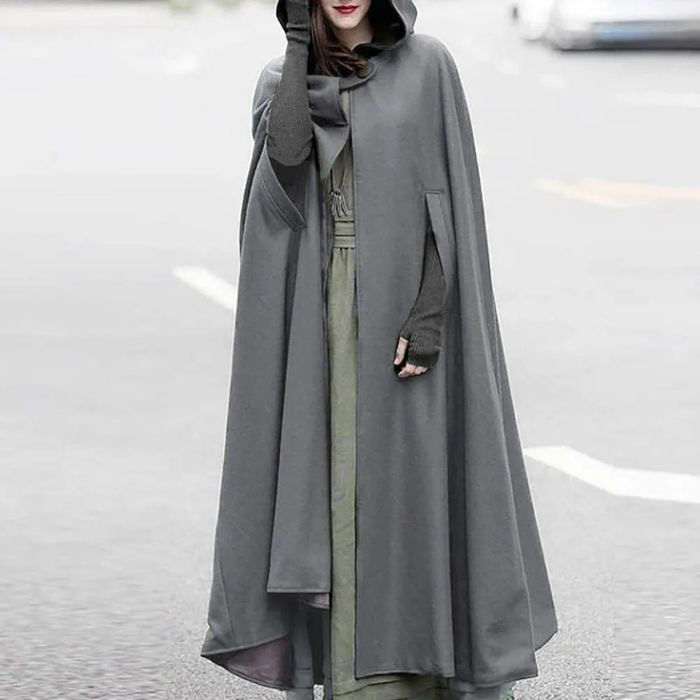 Women Wool Blend Hooded Cape Poncho Maxi Cloak Coat Ladies Gothic Open Front Cardigan Jacket Winter Solid Long Poncho