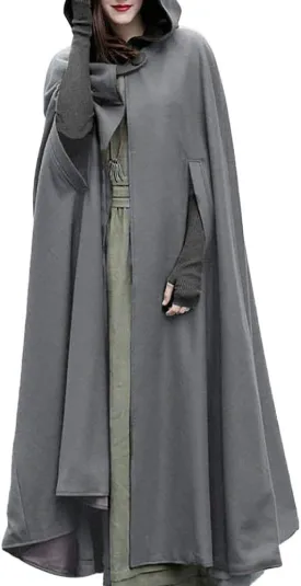 Women Wool Blend Hooded Cape Poncho Maxi Cloak Coat Ladies Gothic Open Front Cardigan Jacket Winter Solid Long Poncho