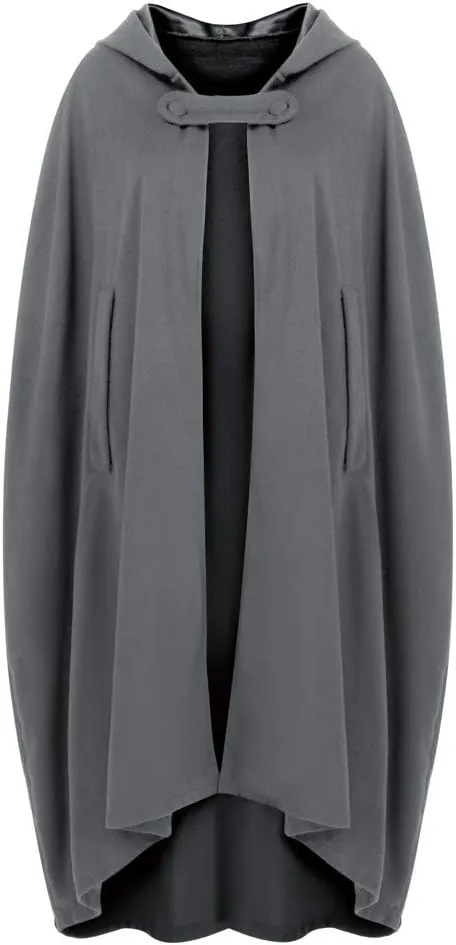 Women Wool Blend Hooded Cape Poncho Maxi Cloak Coat Ladies Gothic Open Front Cardigan Jacket Winter Solid Long Poncho