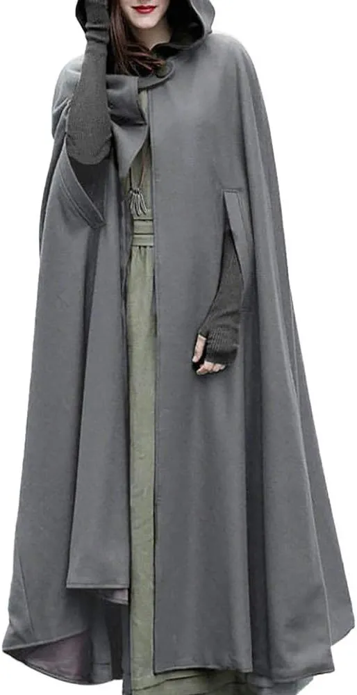 Women Wool Blend Hooded Cape Poncho Maxi Cloak Coat Ladies Gothic Open Front Cardigan Jacket Winter Solid Long Poncho