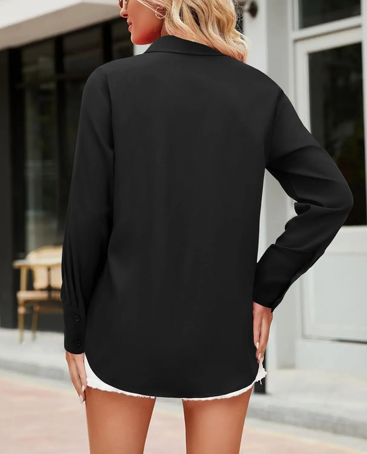 Womens Button Down Shirts Dress Shirt Dressy Casual Striped Blouse Long Sleeve Work Office Business Chiffon Top