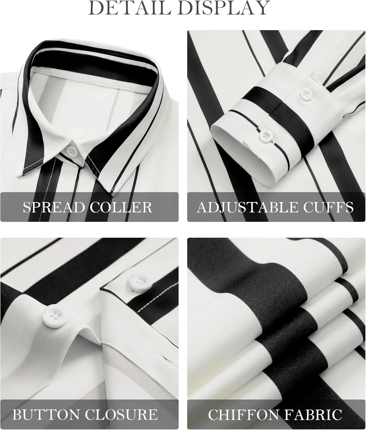 Womens Button Down Shirts Dress Shirt Dressy Casual Striped Blouse Long Sleeve Work Office Business Chiffon Top