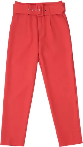 Women's Capri Suit Pants Casual Belt High Waisted Tapered Trousers with Pockets Slim Fit Business Straight Work Pants