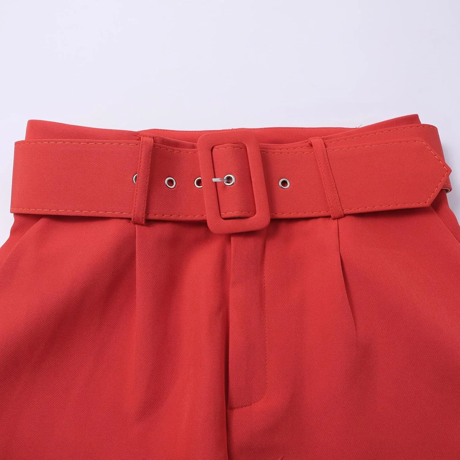 Women's Capri Suit Pants Casual Belt High Waisted Tapered Trousers with Pockets Slim Fit Business Straight Work Pants