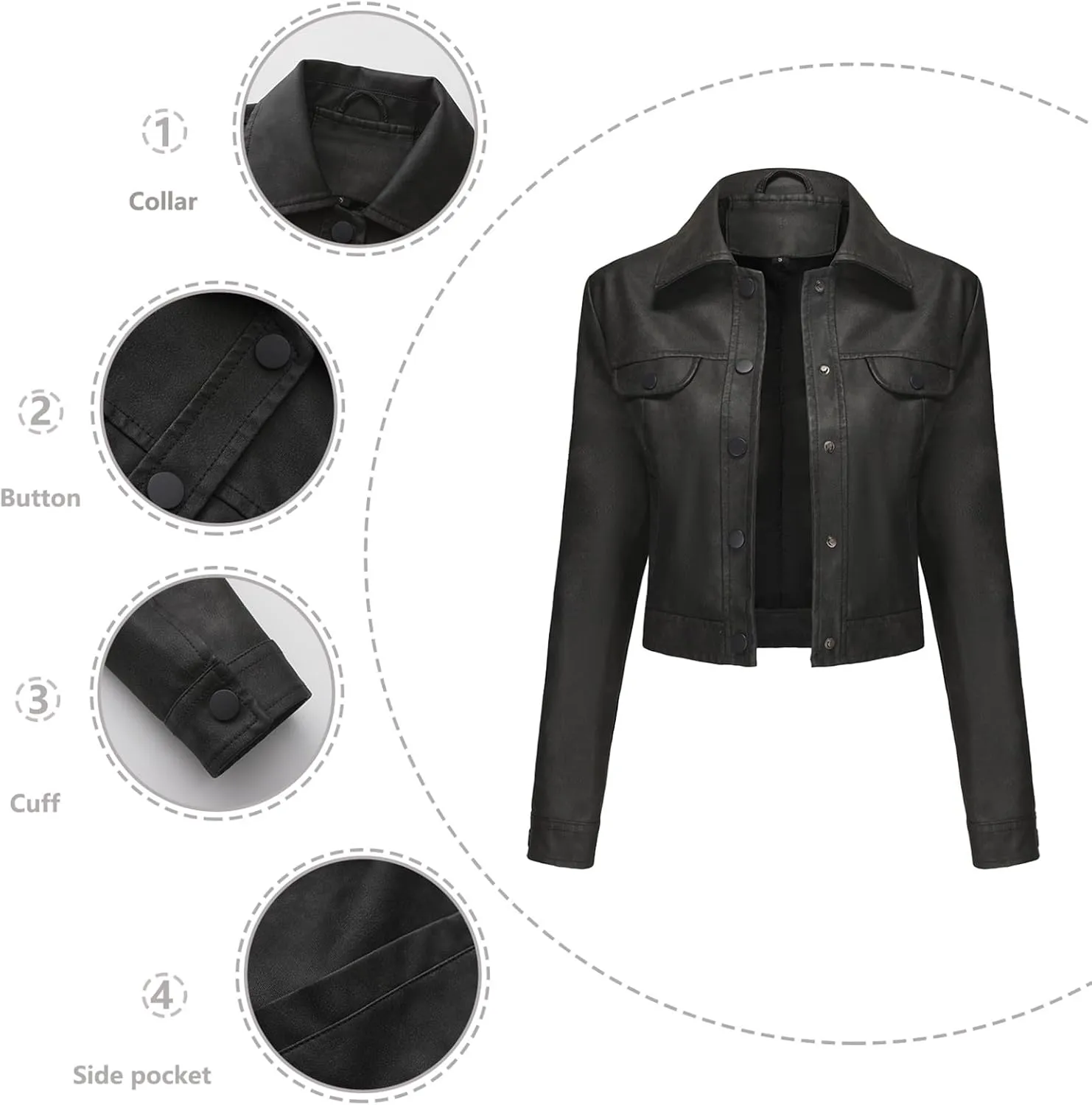 Womens Faux Leather Jacket, Casual Fashion Quilted Zip Up Coat Motorcycle Short Biker Jackets Classic Y2k Crop Coats