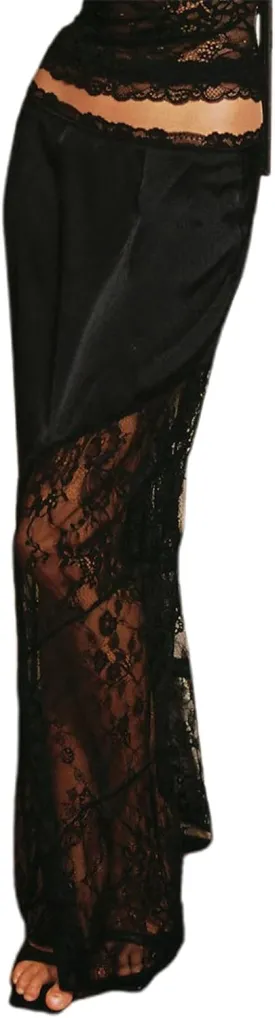 Women's Lace Long Skirts Mid Waist Solid Color Asymmetric Patchwork Midi Skirts Elegant Skirts
