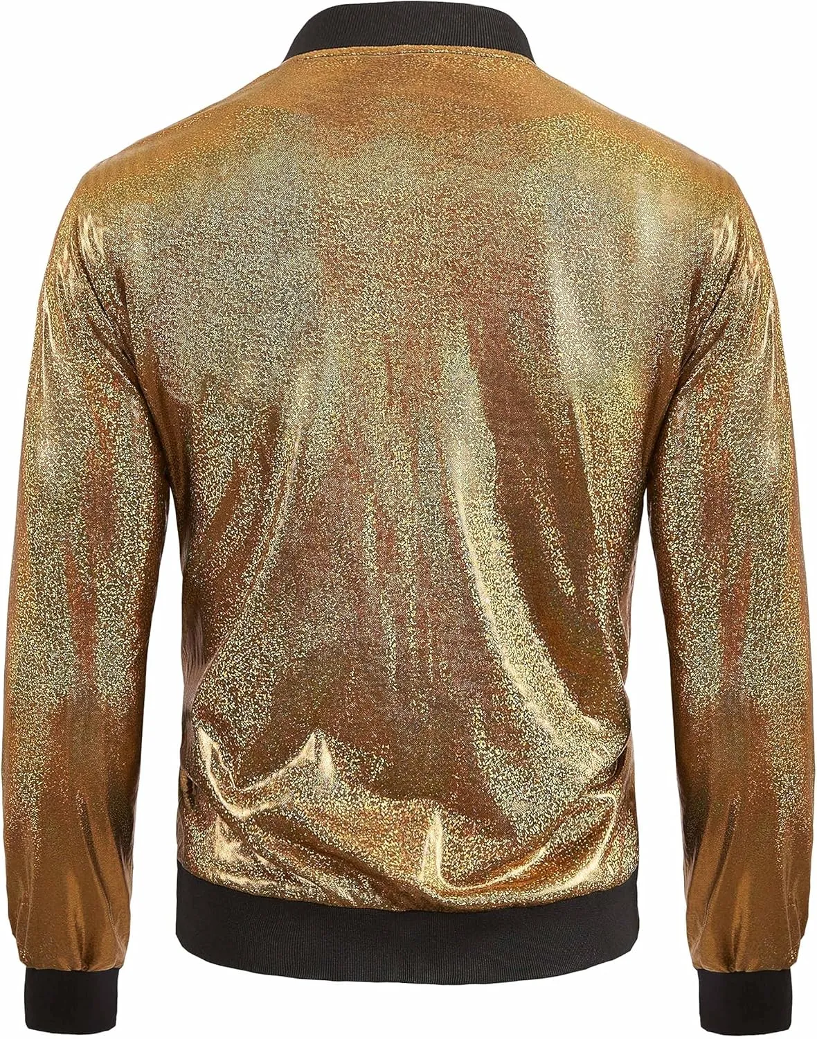 WULFUL Men's 70s Disco Costume Party Sequin Metallic Varsity Bomber Jacket