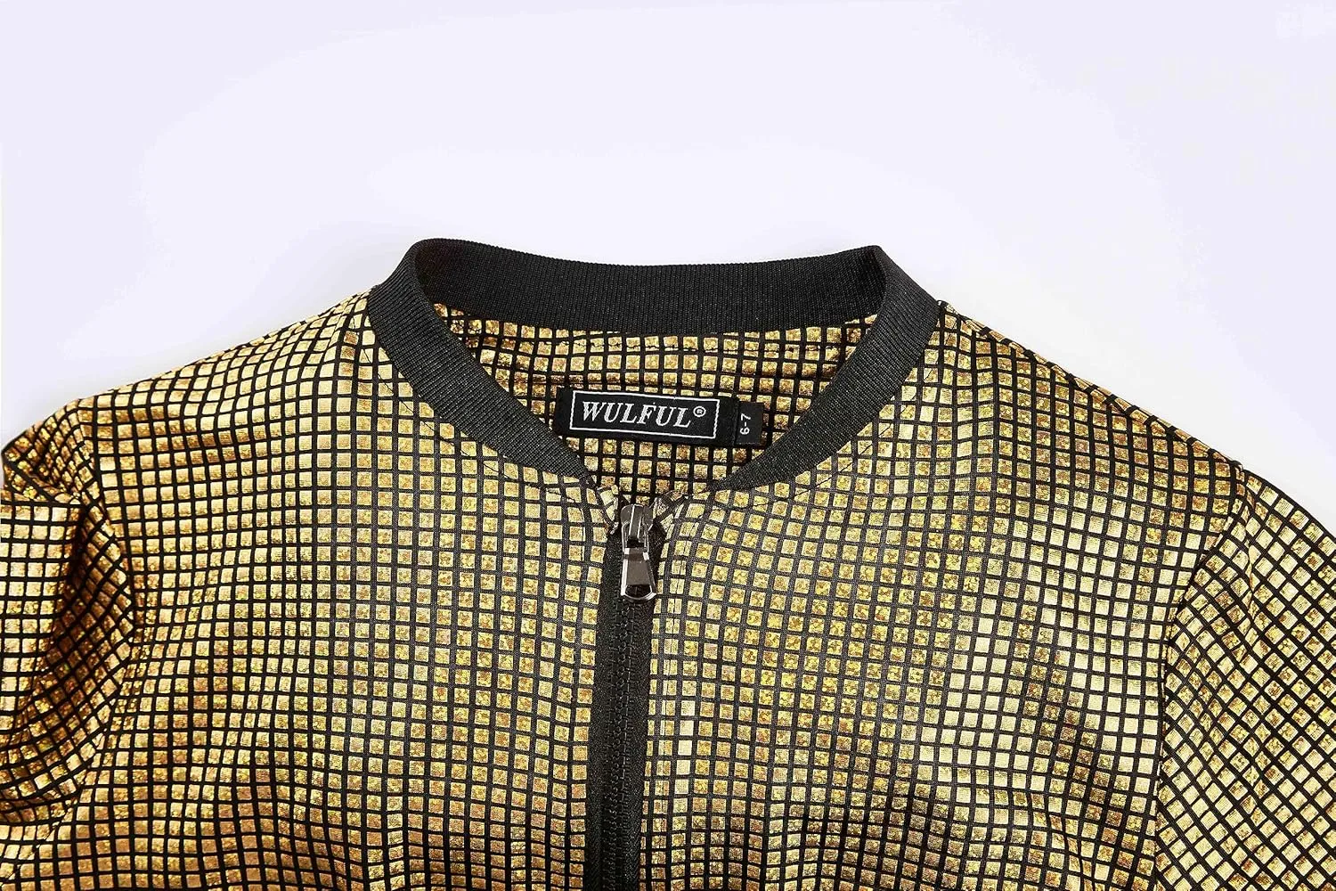 WULFUL Men's 70s Disco Costume Party Sequin Metallic Varsity Bomber Jacket