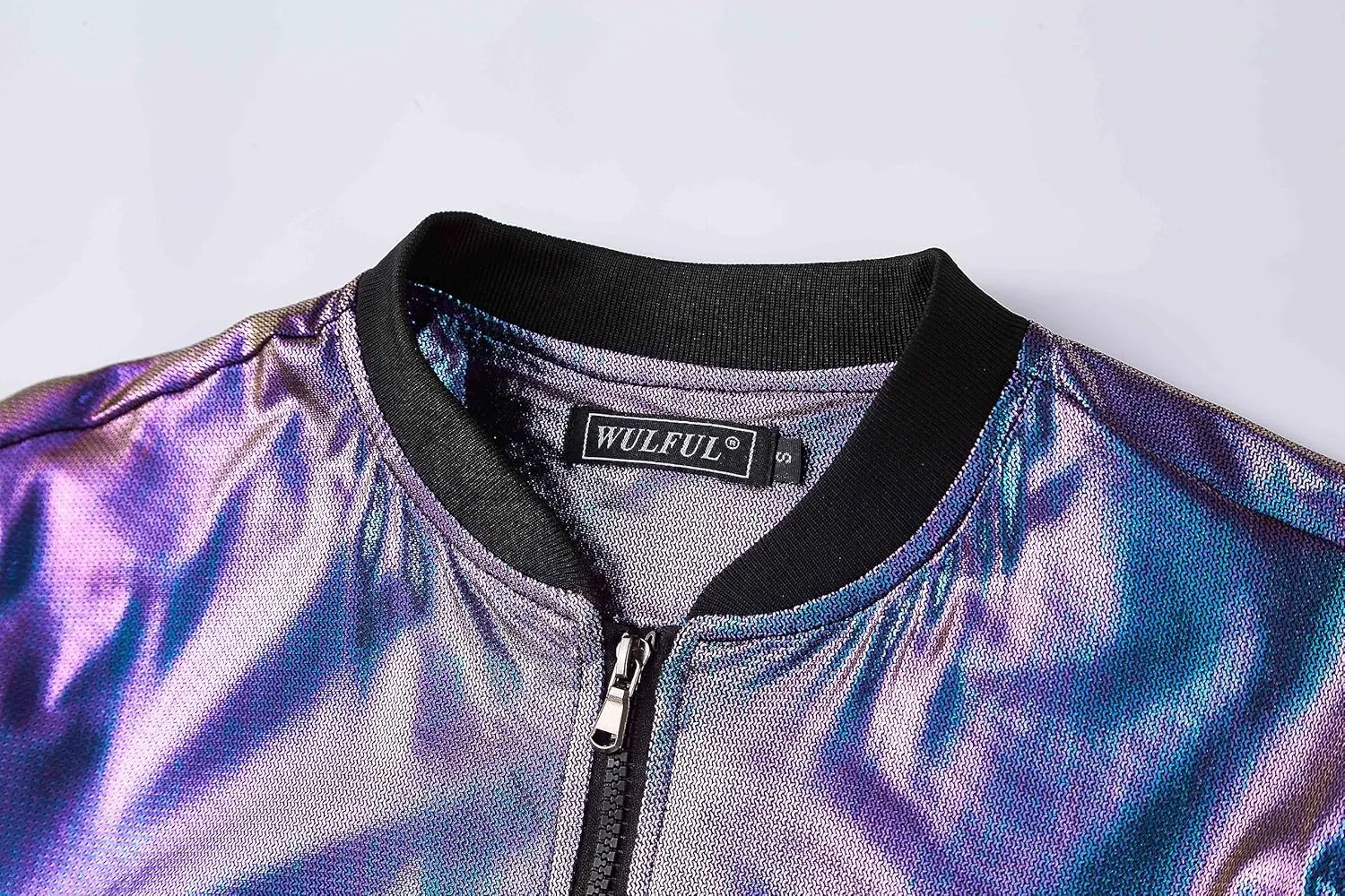 WULFUL Men's 70s Disco Costume Party Sequin Metallic Varsity Bomber Jacket