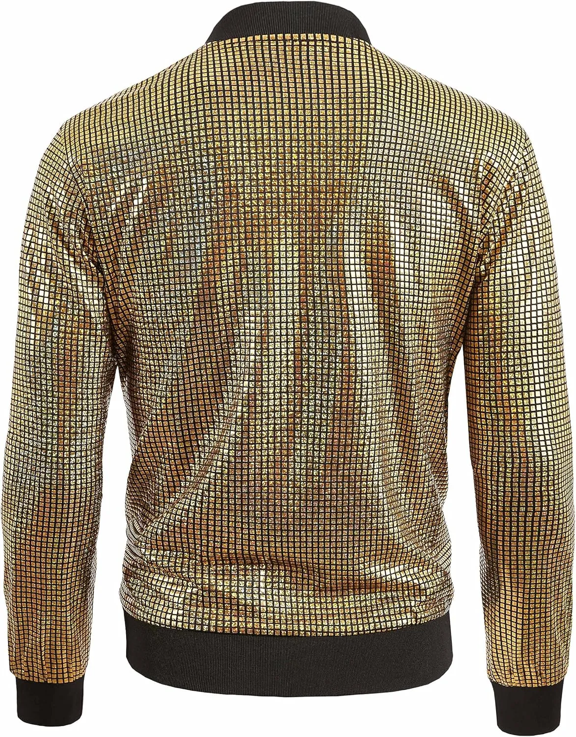 WULFUL Men's 70s Disco Costume Party Sequin Metallic Varsity Bomber Jacket