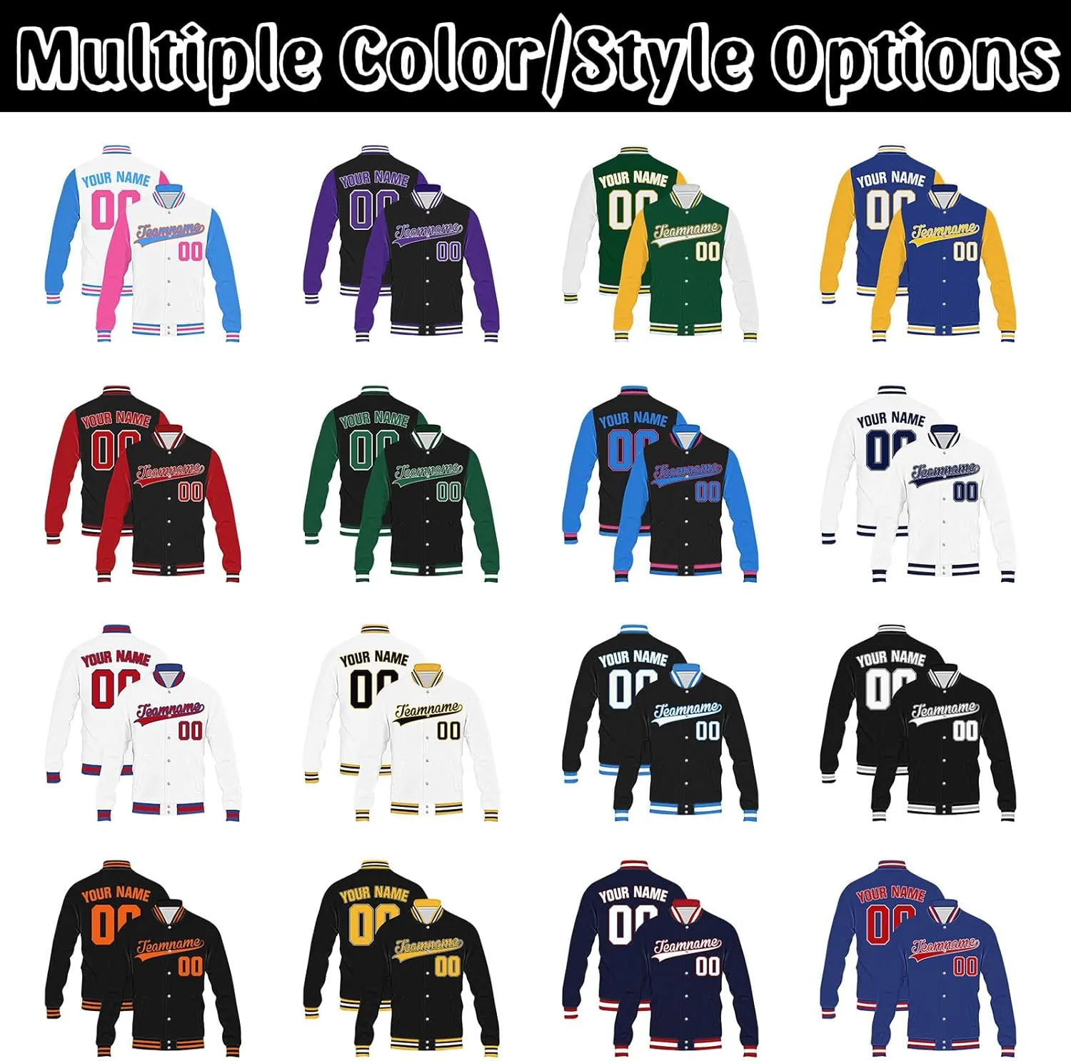 YanNanKe Custom Men Varsity Jackets Personalized Baseball Letterman Coat Print Team Name Number Sport Bomber Jackets