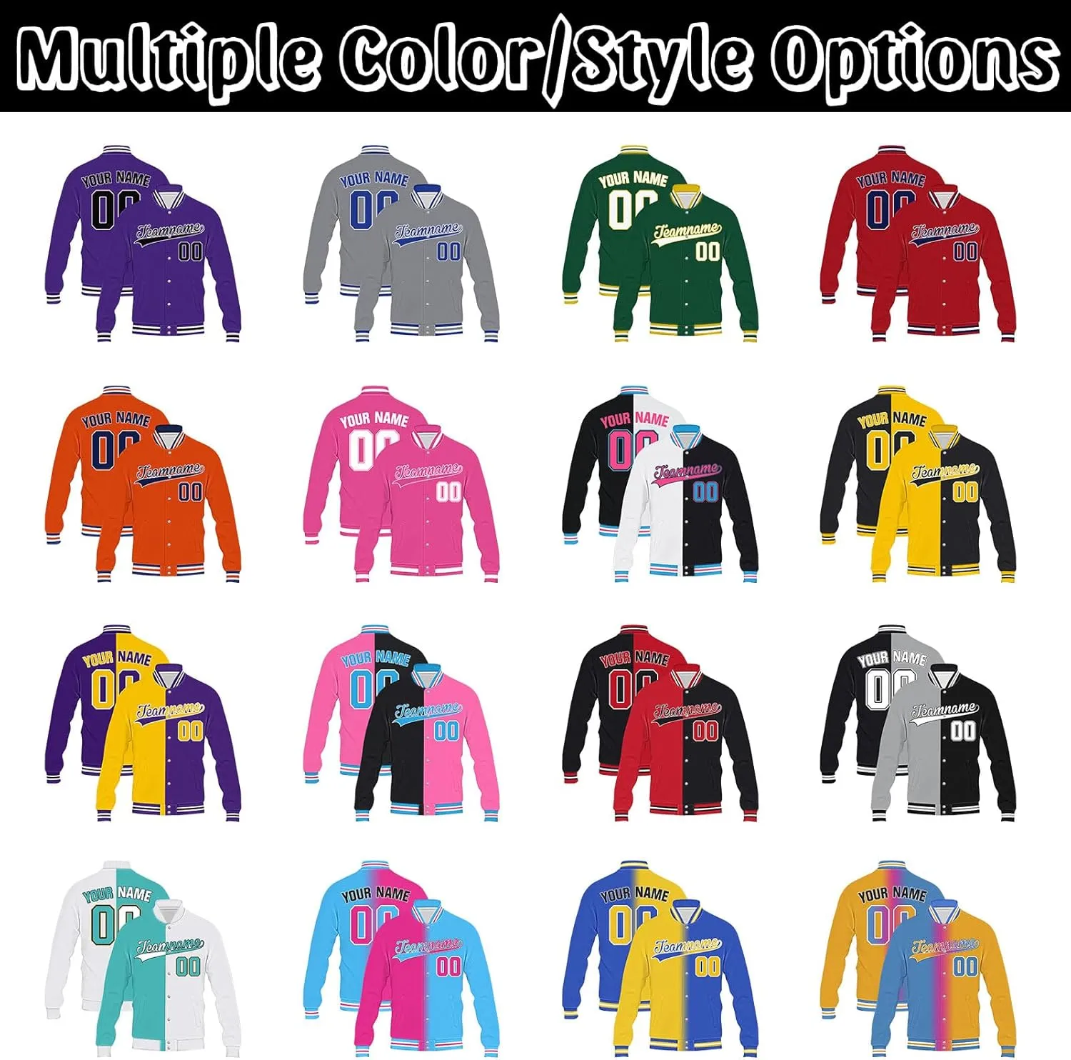 YanNanKe Custom Men Varsity Jackets Personalized Baseball Letterman Coat Print Team Name Number Sport Bomber Jackets