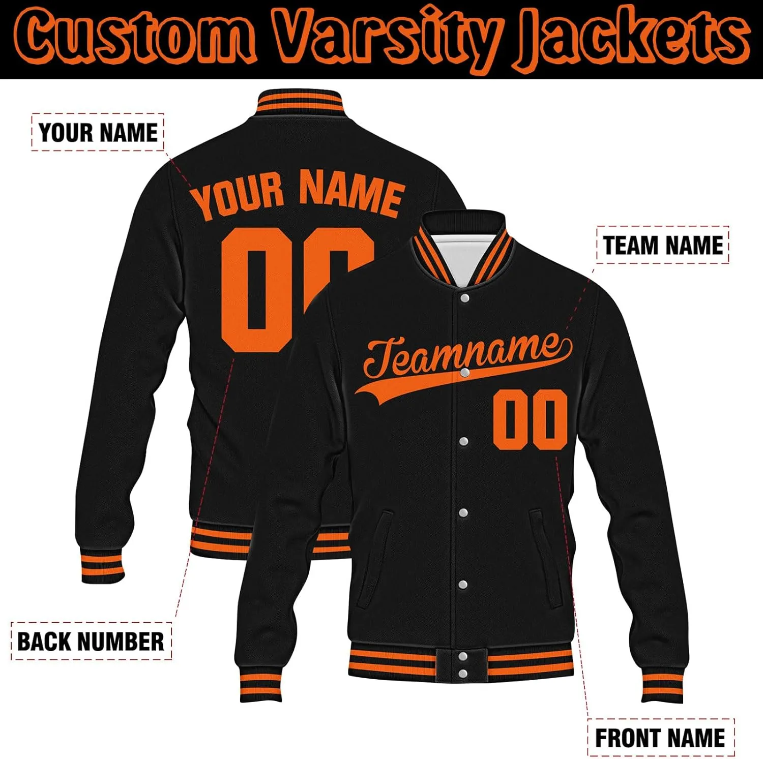 YanNanKe Custom Men Varsity Jackets Personalized Baseball Letterman Coat Print Team Name Number Sport Bomber Jackets